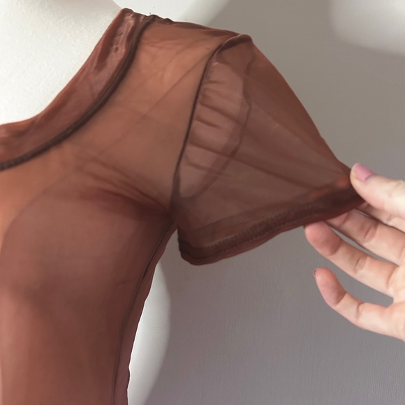 Y2K ABS Brown Sheer Mesh Square Neck Maxi Dress Whimsigoth Fairy Grunge Size SP - Picture 9 of 13